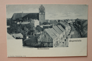 Ansichtskarte AK Angermünde 1895-1904 Berlinerstrasse Hausansichten Kirche Architektur Ortsansicht Brandenburg